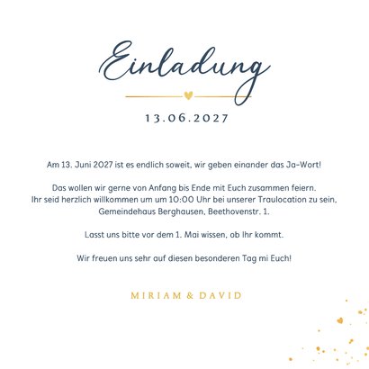 Hochzeitskarte 'Ja!' Blau mit Gold 3