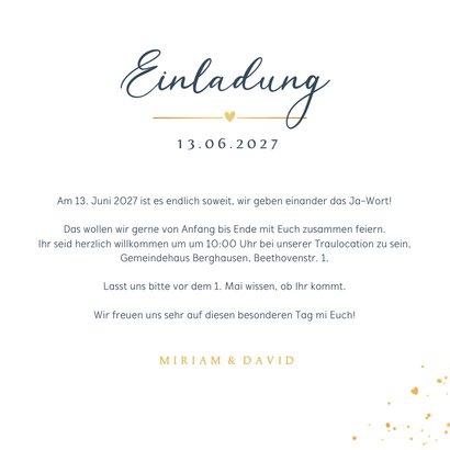 Hochzeitskarte 'Ja!' Blau mit Gold 3
