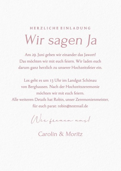 Hochzeitskarte romantische Rosen rosa 3