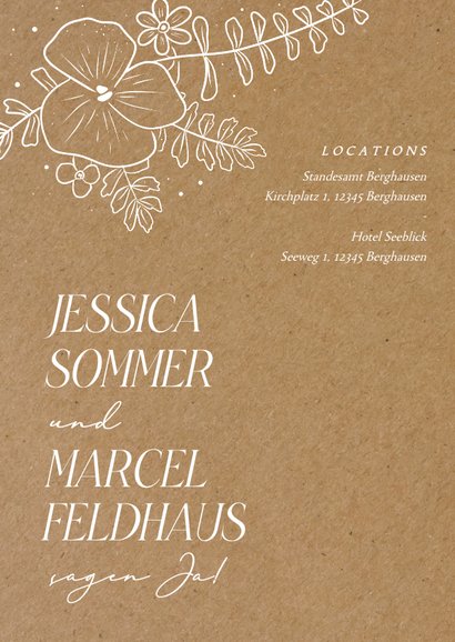 Hochzeitskarte weiße Blumen Kraftlook-Papier 2