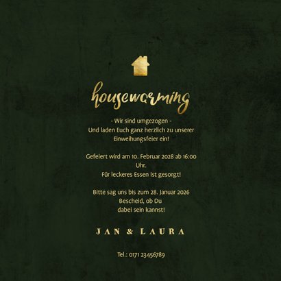 Housewarming Einladung botanisch mit goldener Schrift 3