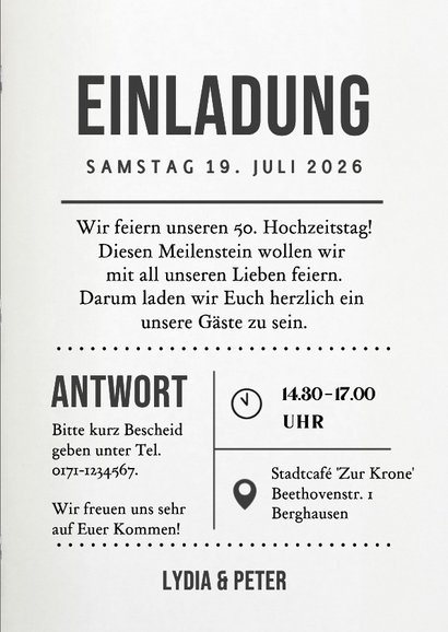 Jubiläumseinladung Zeitschrift 50. Hochzeitstag Foto 3