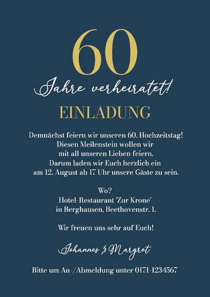 Jubiläumsfeier Einladungskarte 60. Hochzeitstag Fotocollage 3