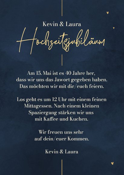 Jubiläumskarte Einladung 40. Hochzeitstag Jahreszahlen 3