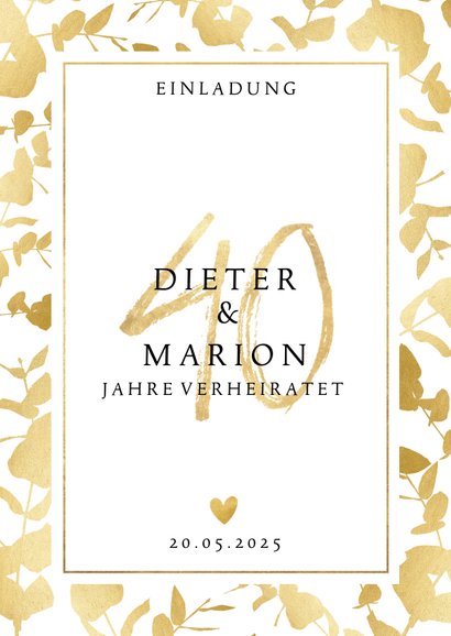 Rubin-Jubiläumskarte Für 40 Hochzeitsjahre – Florales Herz-Design Mit Champagner, Geprägt & Foliert