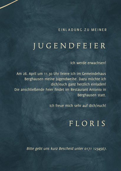 Jugendfeier Einladungskarte blau Foto & organische Linien 3