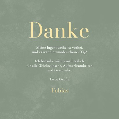 Jugendweihe Dankeskarte grün Kranich in Gold 3