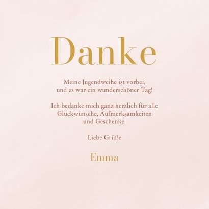 Jugendweihe Dankeskarte rosa Kranich in Gold 3