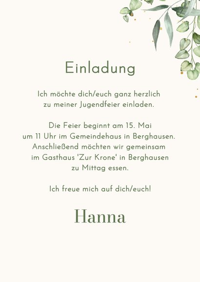 Jugendweihe-Einladung Aquarellzweige 3