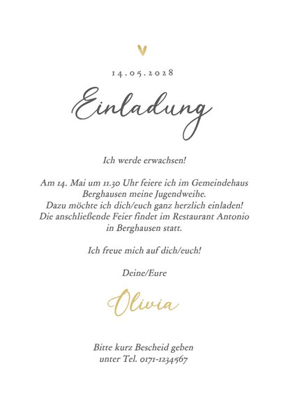 Jugendweihe Einladung Blätterkranz Aquarell & Gold 3