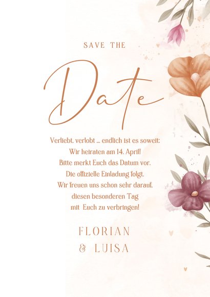 Kalenderkarte Save-the-Date elegante Blumen Aquarell 3