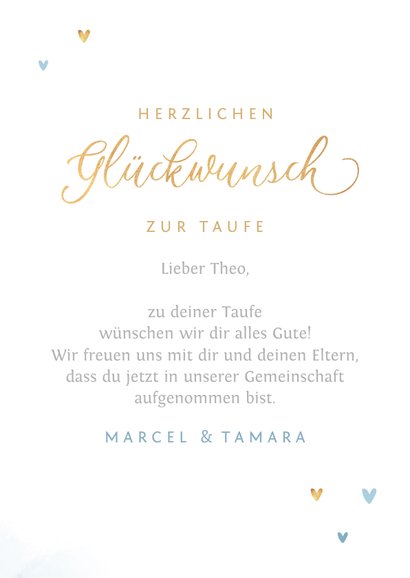 Karte blau Glückwunsch Taufe Schreibschrift 3