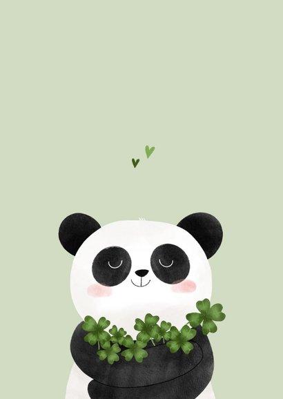 Karte Gute Besserung & viel Glück Panda mit Glücksklee 2