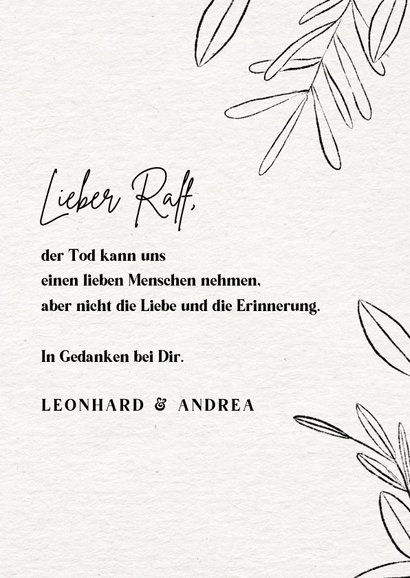 Karte Herzliches Beileid filigrane Zweige 3