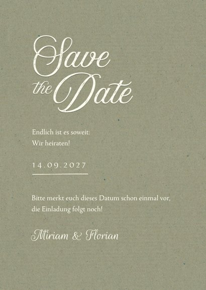 Karte Hochzeitstermin ankündigen romantisch Spitze olivgrün 3