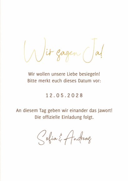 Karte 'Save our Date' Goldschrift auf Holz 3