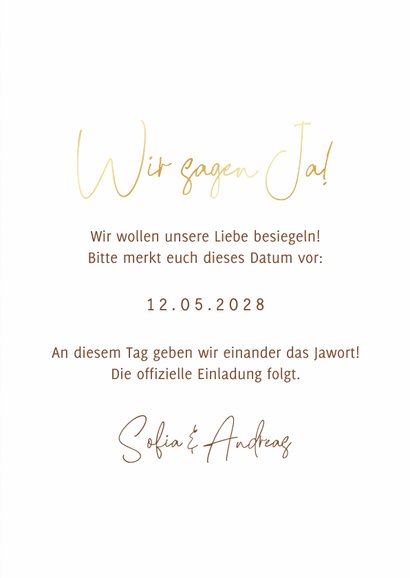 Karte 'Save our Date' Goldschrift auf Holz 3
