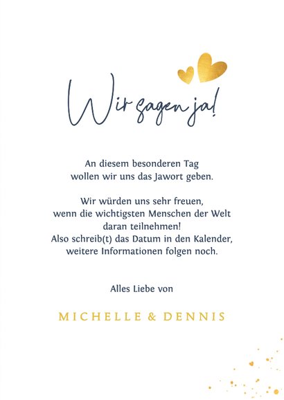 Karte 'Save the Date' Paar Heiratsantrag Scherenschnitt gold 3