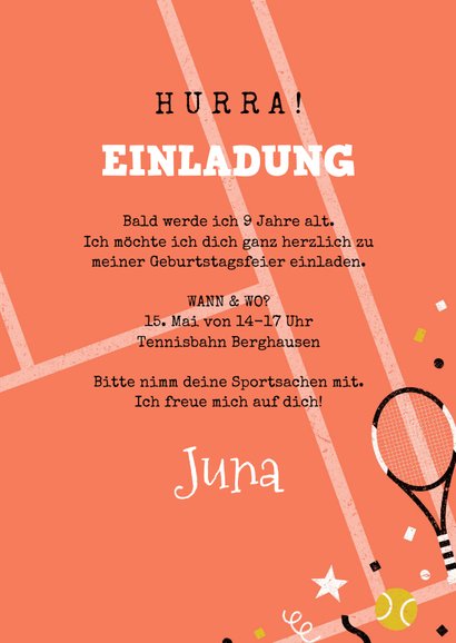 Kindergeburtstag Einladung Tennis spielen 9 Jahre 3