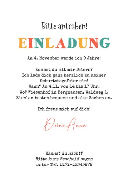 Kindergeburtstag-Einladung zum Reiten lustige Pferde 9 Jahre 3
