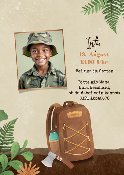 Kindergeburtstag Survival Outdoor Einladung mit Foto 2