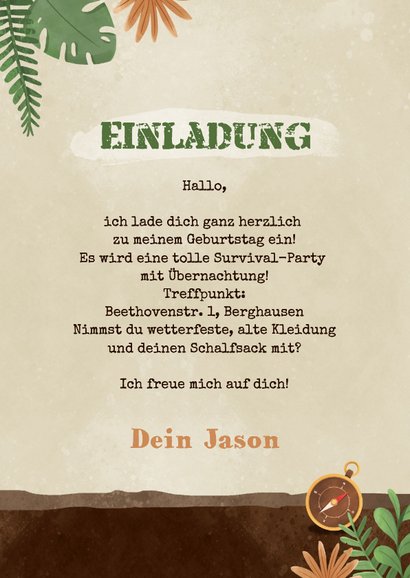 Kindergeburtstag Survival Outdoor Einladung mit Foto 3