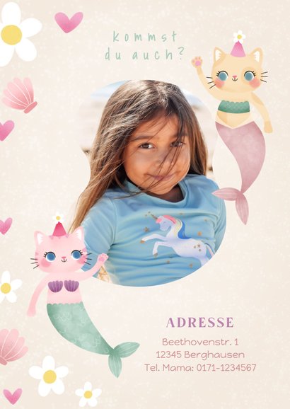 Kindergeburtstagskarte Meerjungfrau-Katzen  2