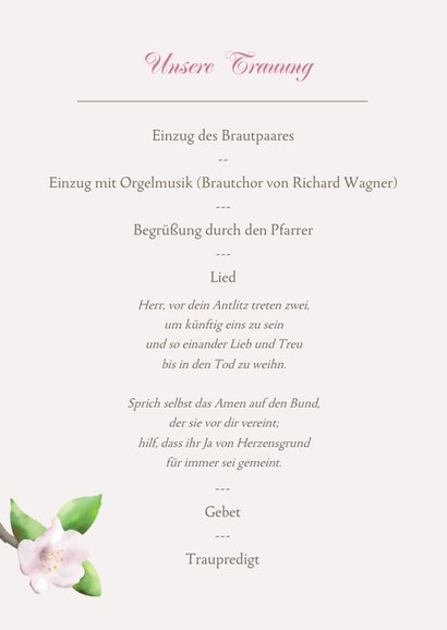 Kirchenheft Hochzeit Apfelblüte 2