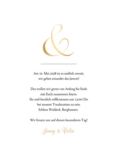 Klassische Einladung zur Hochzeit Ampersand gold 3
