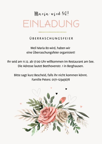 Klassische Einladungskarte Geburtsjahr und Blumen 3