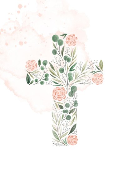 Kommunion Glückwunschkarte Kreuz mit Rosen 2