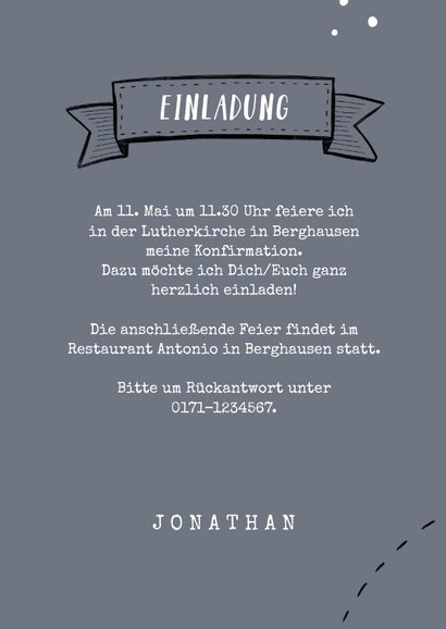 Konfirmationseinladung Foto & Scribbles grau 3