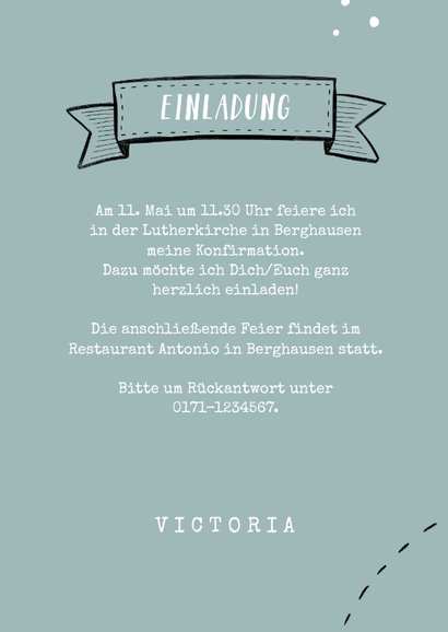 Konfirmationseinladung Foto & Scribbles grün 3