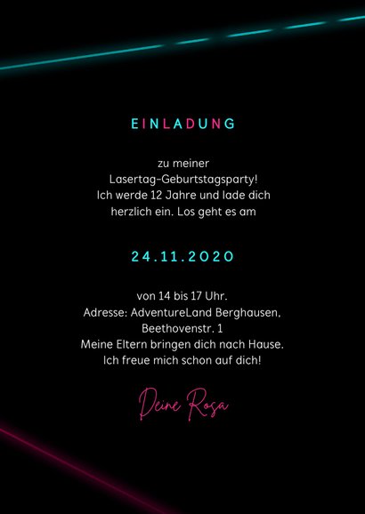 Lasertag Kindergeburtstag Einladung rosa mit Foto 3