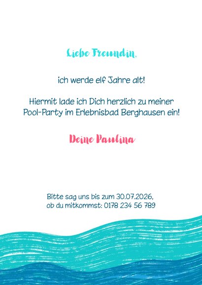 Meerjungfrau Einladung zur Schwimmparty 11. Geburtstag 3
