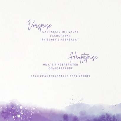 Menue-Karte Taufe mit Initialen & Wasserfarbe Violett 2