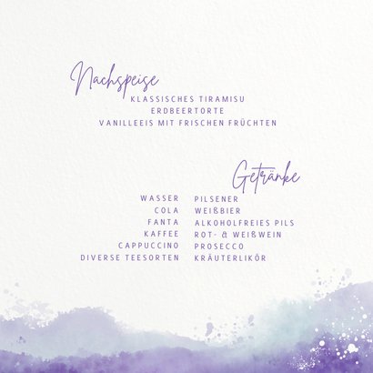 Menue-Karte Taufe mit Initialen & Wasserfarbe Violett 3