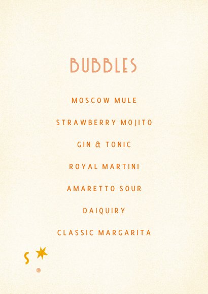 Menükarte 'Bubbles & Bites' Getränkekarte Cocktails 2