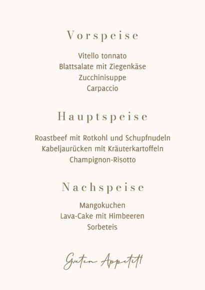 Menükarte Hochzeit Beige minimalistisch Ampersand 3