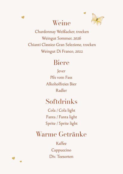 Menükarte Hochzeit Sommerblumen & Gold 2
