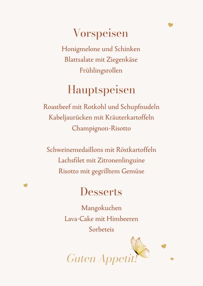 Menükarte Hochzeit Sommerblumen & Gold 3
