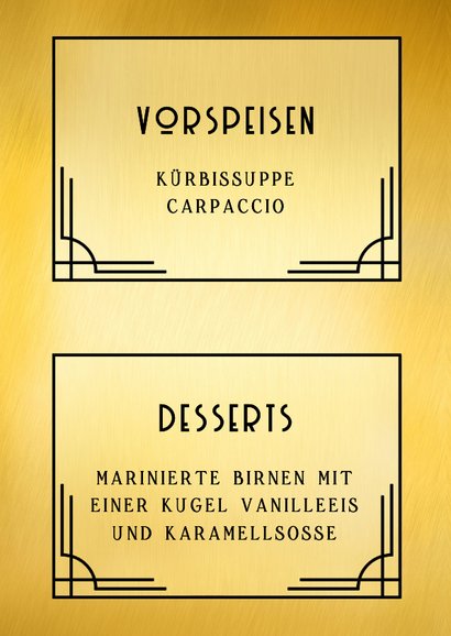 Menükarte Weihnachtsessen 'VIP-Ticket' Art Deco 2