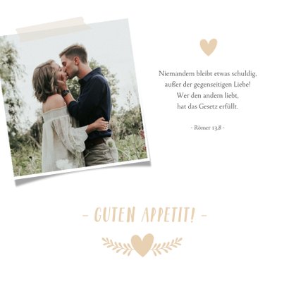 Menükarte zur Hochzeit mit Herzen und Foto 2