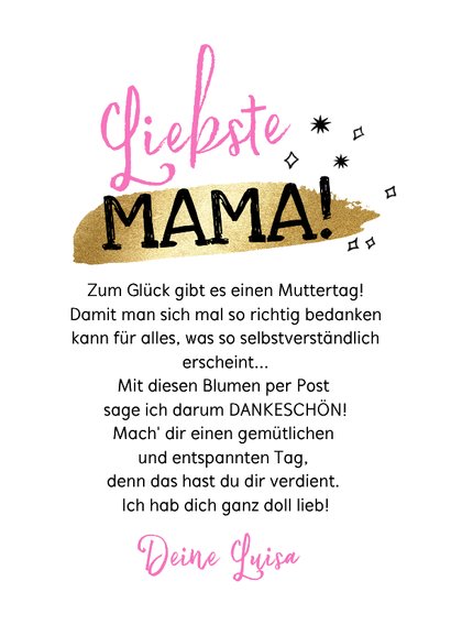 Muttertagskarte Blumenstrauß Schild 'I love you' 3