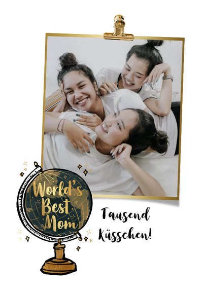 Muttertagskarte 'World's best mom' Weltkugel & Goldlook 2