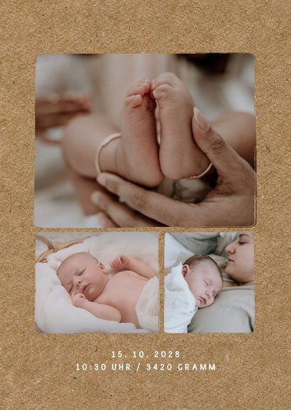 Natürliche Geburtskarte Kraftpapierlook Fotocollage 2