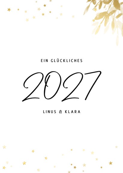 Neujahrsgruß 2027 Goldlook botanisch mit Foto 3
