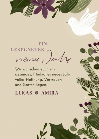 Neujahrsgrußkarte christlich mit Taube und Kerze 3