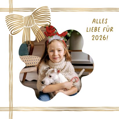 Neujahrsgrußkarte Foto mit Goldschleife 2