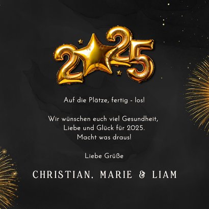 Neujahrskarte 2025 goldene Folienballons mit Stern  3